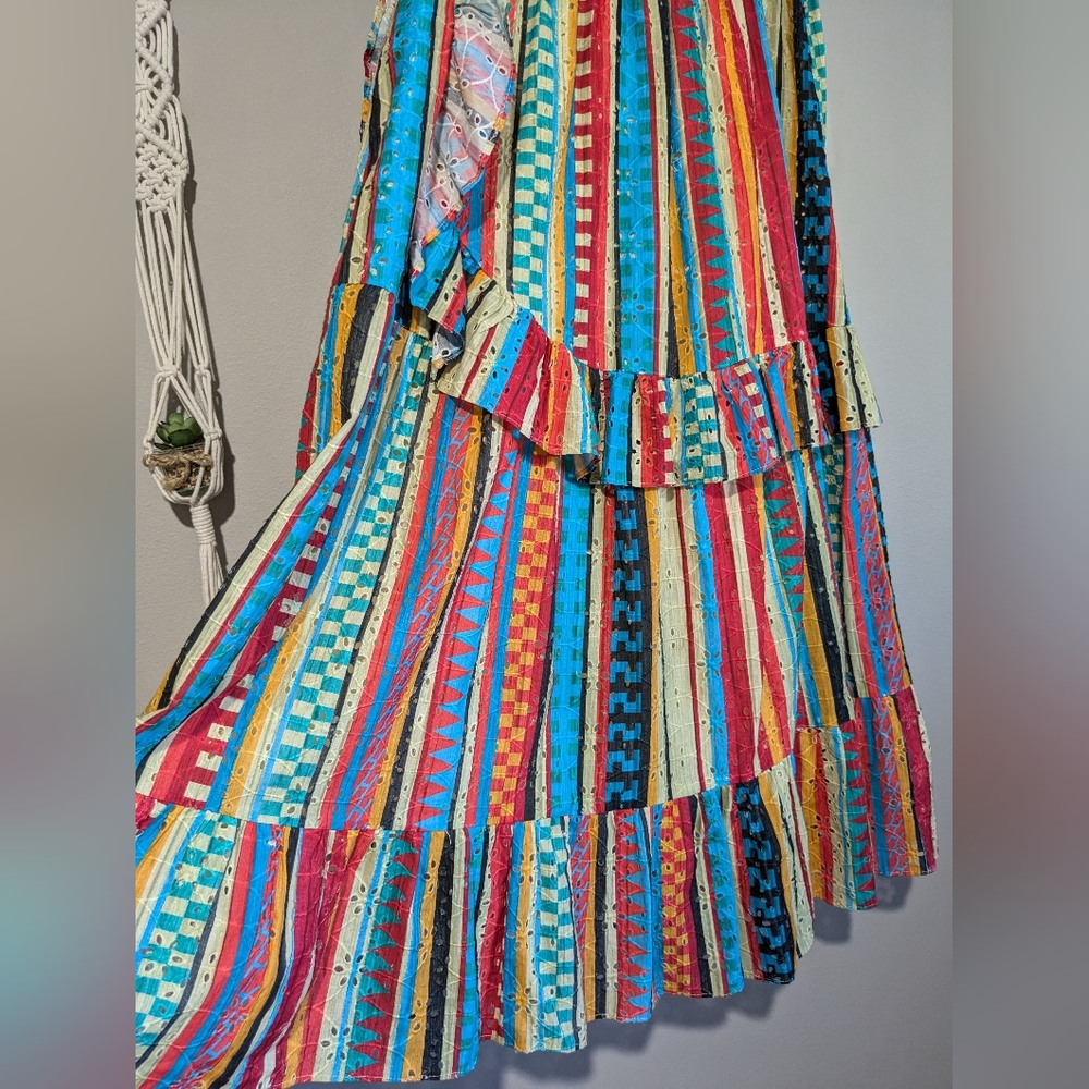 Anthropologie Verb Rainbow Vertical Stripe Ruffle Wrap Skirt M - Picture 12 of 16